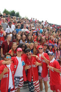 Red Tide captains Jacob Ramirez, Jack Engstrom, Max Colletti, Erik Anderson, and Noah Delio pump up the crowd.