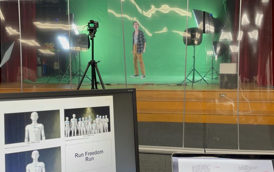 Senior Hayden Kharrazi and his castmates performed separately in front of a green screen. All of the performances were then edited togethre as a cohesive show. (Photo courtesy of Nicole Thompson)