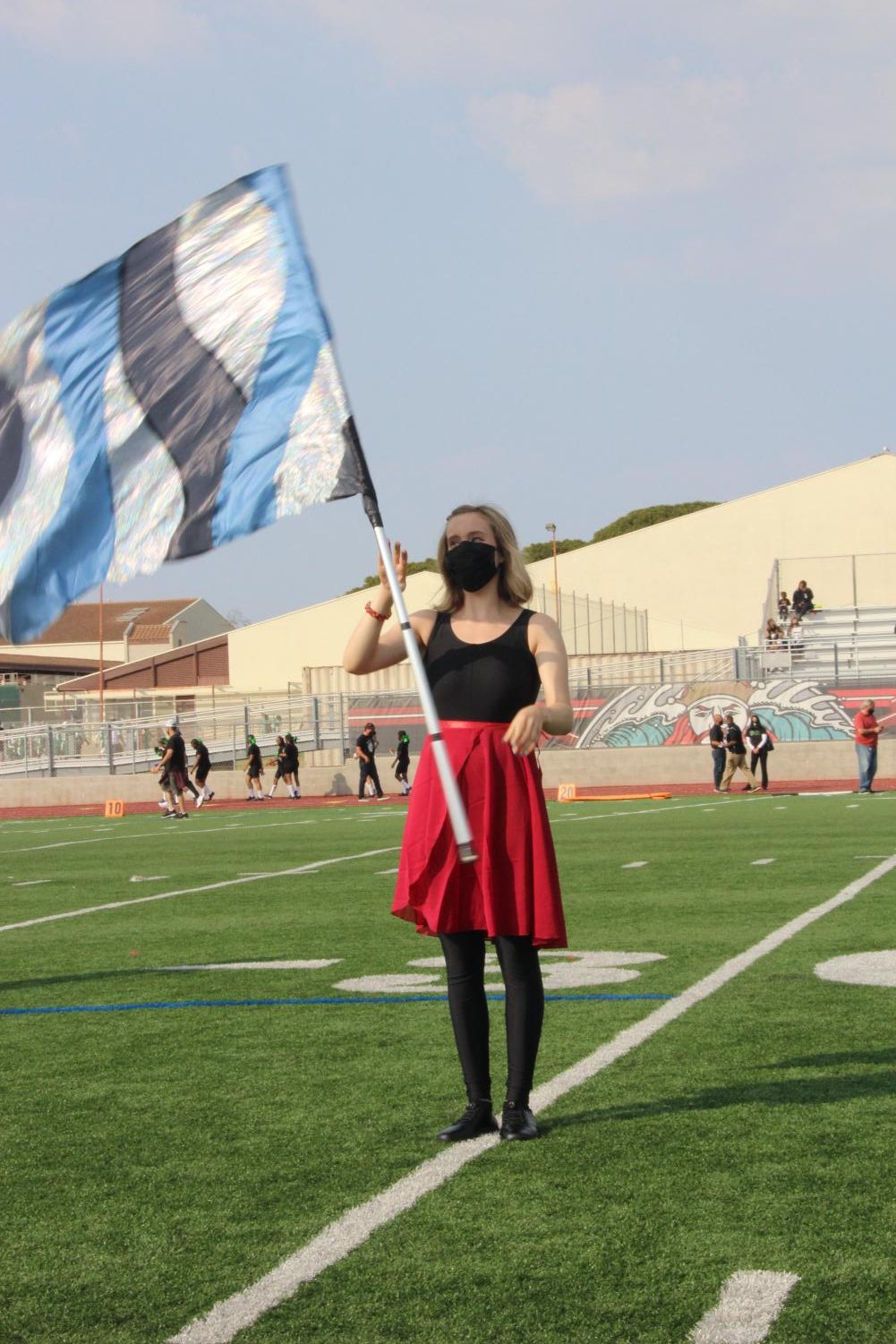 Color guard captain, Madeline Smith, performing at halftime during PVHS vs Inglewood football game. 
(Photo by Cynthia Mindicino)