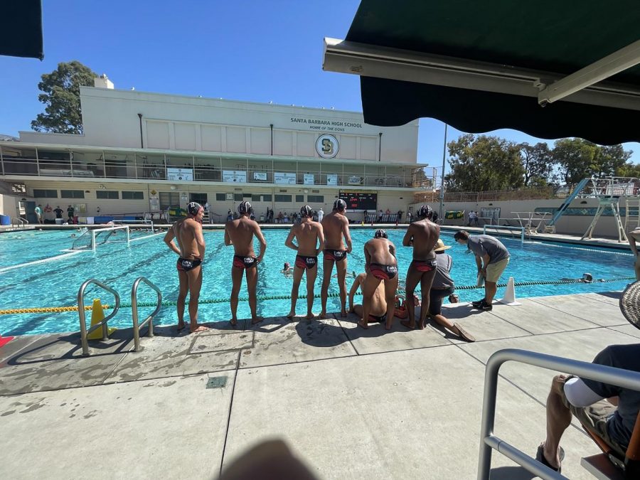 Coach Graper instructs the water polo team at Santa Barbara High School. 
(Photo courtesy of John Sun)