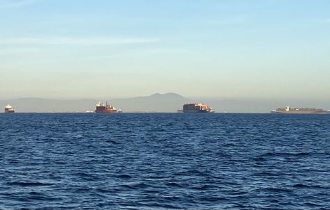 Cargo ships anchored outside the Port of LA (Photo by Andrew Carpenter)