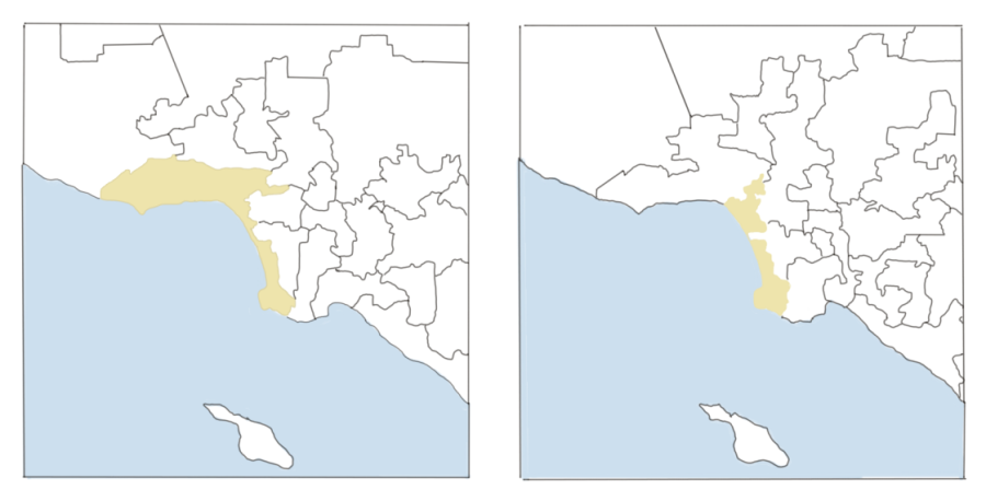 Left: The previous congressional map and CA-33

Right: The new congressional map and CA-36
(Graphics by Alycen Kim)