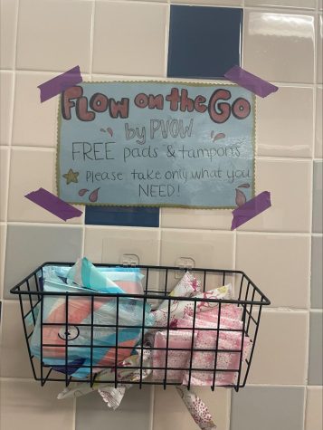Free period products in girls’ bathrooms at PVHS. (Photo by Eva Mayrose)